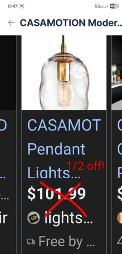 CasaMotion Modern Glass Pendant Light Gold Organic Globe