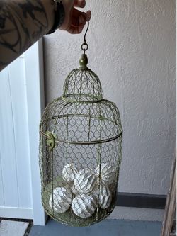 Vintage Decorative Wire Bird Cage – Green Rustic Farmhouse Decor