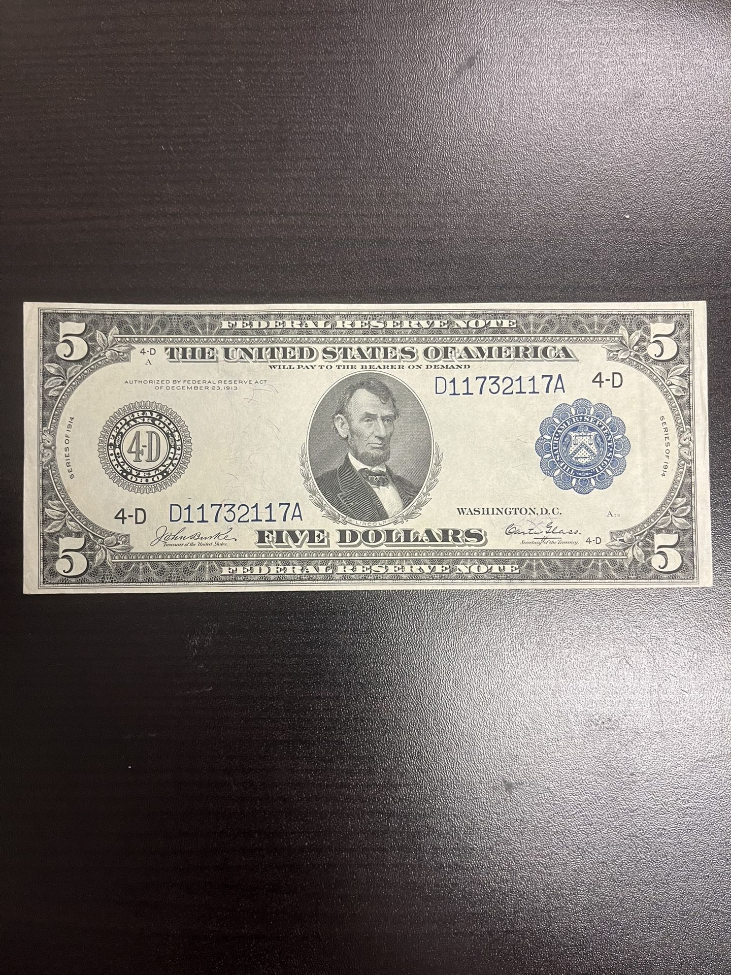 1914 $5 Silver Certificate Large Size United States Paper Money