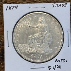 1874 Trade Dollar – High Detail AU Example – Classic US Silver