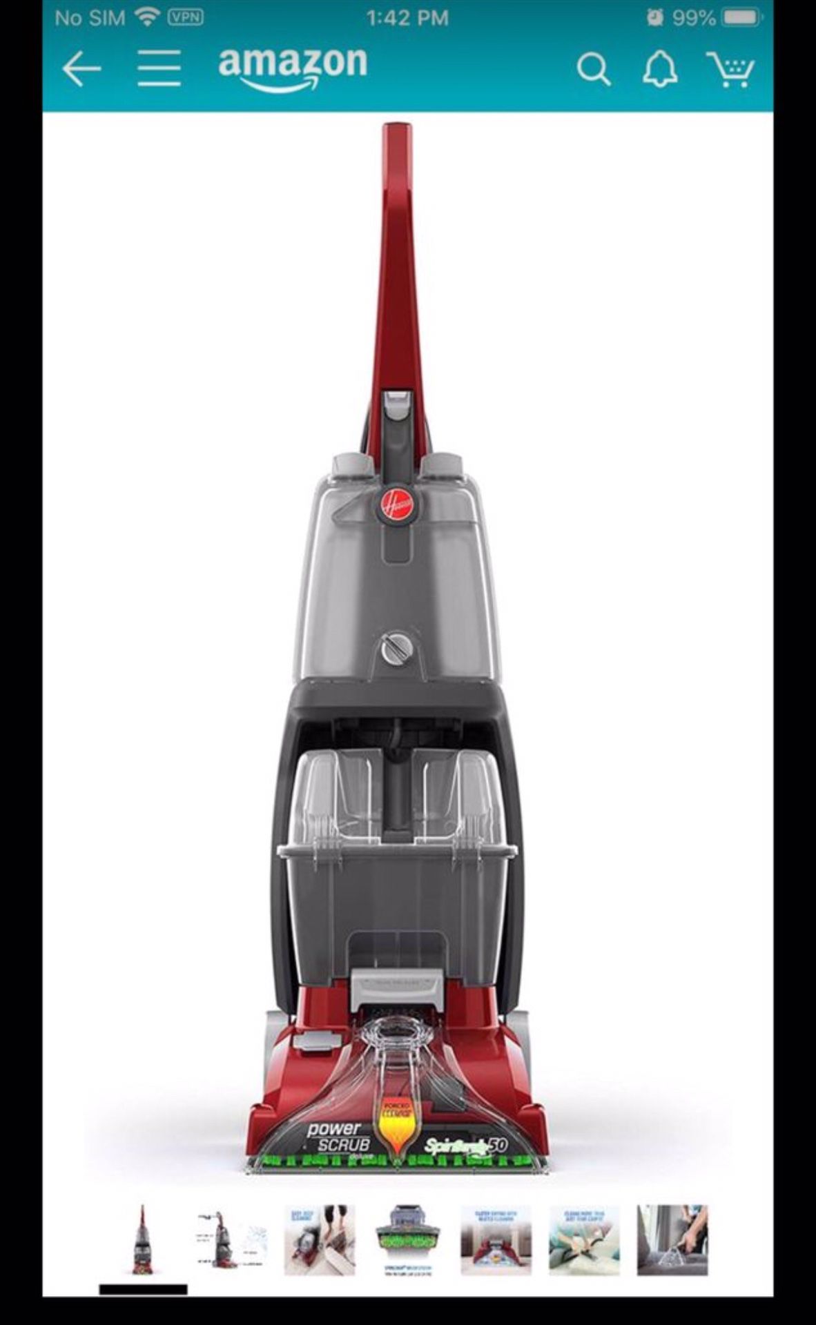Hoover Power Scrub Deluxe Carpet Cleaner Machine, Upright Shampooer, FH50150, Red