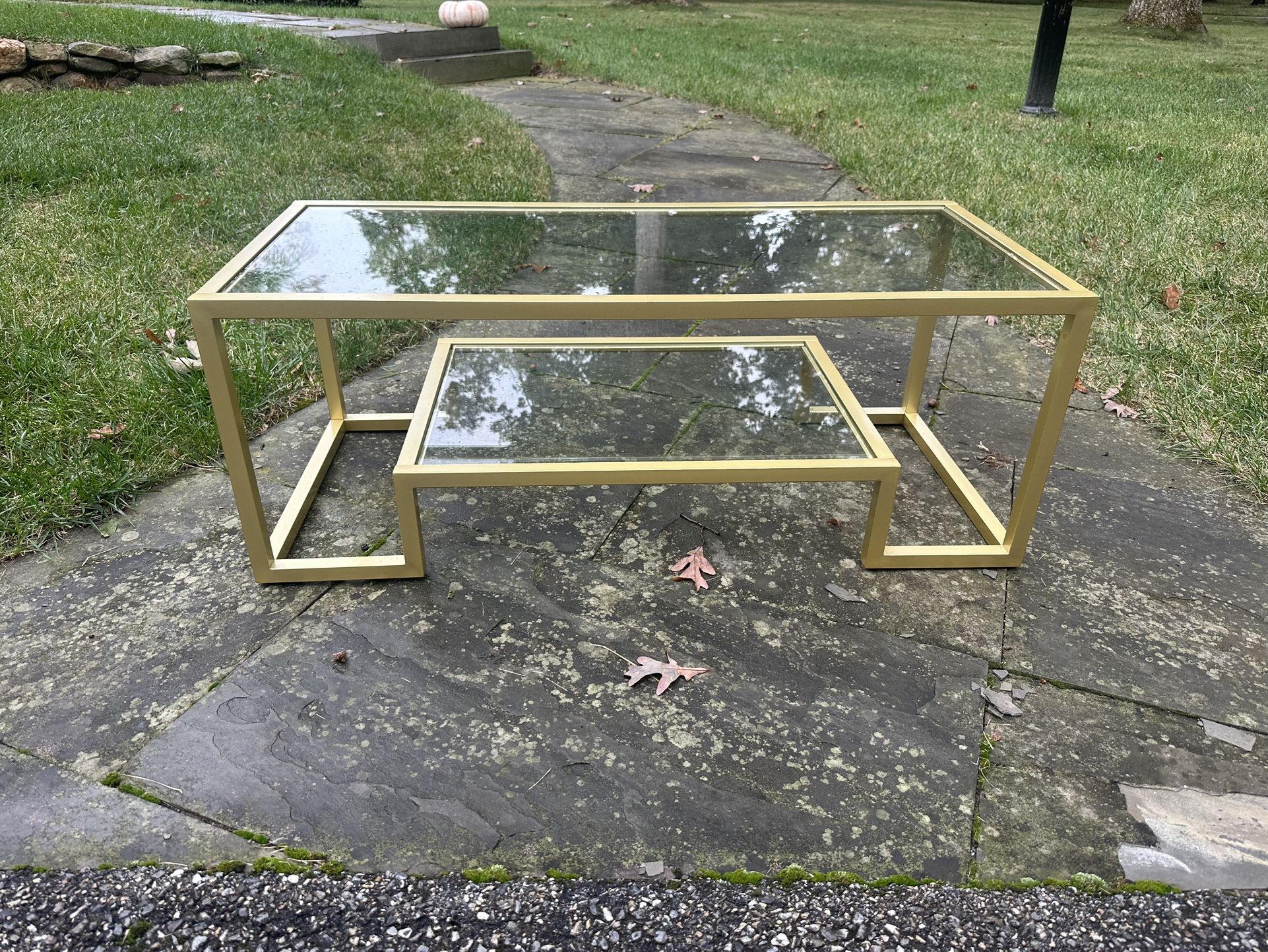 Gold Metal And Glass Modern Coffee Table