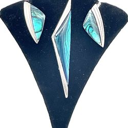 Paua/Abalone Brooch And Earrings Set