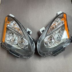 Pair 2008-2013 Nissan Rogue Left Right Side Black Halogen Headlights Assembly  Headlamps 