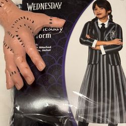 Wednesday Girl costume Med 8/10 Used, I will include hand and bangs. 