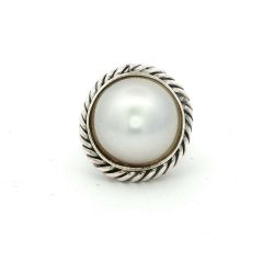 Ladies Sterling Silver 15mm Pearl Cable Ring Size 6.5 11058619
