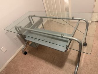 Glass Top Computer Desk with Metal Frame