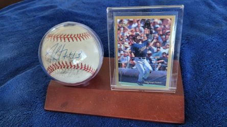 Jim Leyritz Signed Baseball with Topps Card