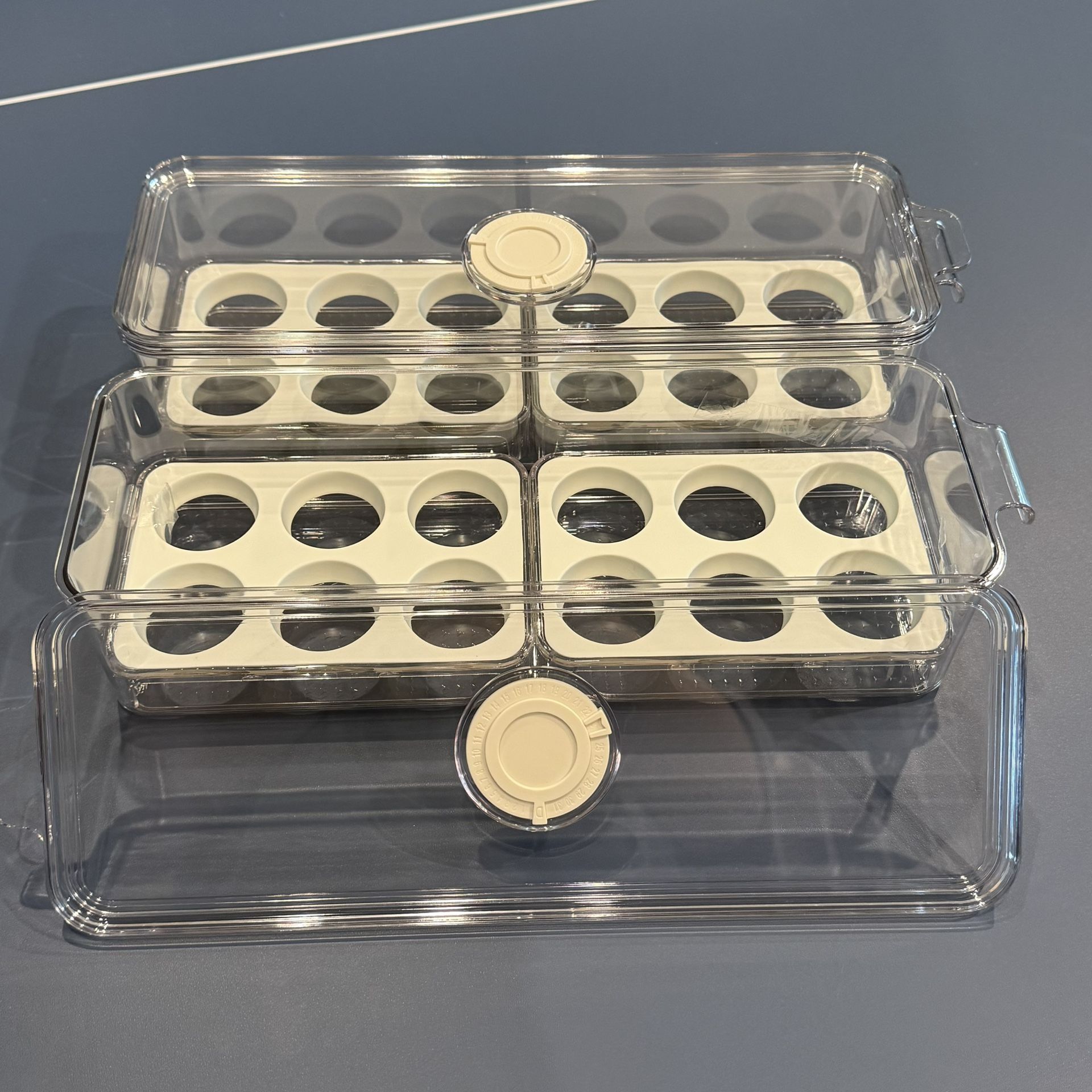 FRESHKEEPER Stackable Egg Holder w/ Time Scale on Lid for Fridge, 12 Slots - 2 Pack (NEW)