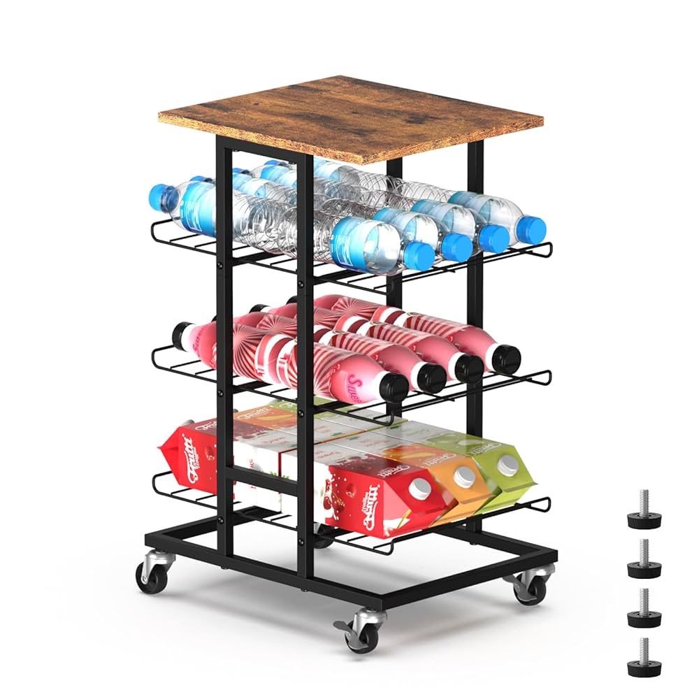 4 Tier Freestanding Water Bottle Holder with Wheel
