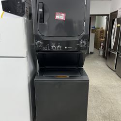 GE 27inch. StackUnit Washer & Dryer In Black Stainless Steel 
