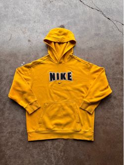 Vintage Nike Center Swoosh Hoodie Yellow Embroidered Spell Out Sweatshirt Size Youth Medium