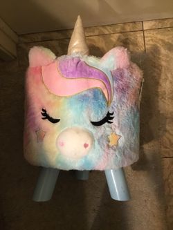 Little Girls Unicorn Fur Footstool New With Tags