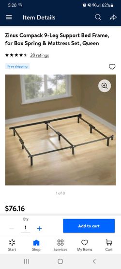 Zinus Compact 9 Leg Support Bed Frame For Box Spring & Mattress Set Queen Size 