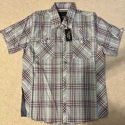 New Boy Purple Plaid Shirt Size 12/14 Gift Teens Kid