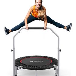 BCAN 40/48" Foldable Mini Trampoline Max Load 330lbs/440lbs, Fitness Rebounder with Adjustable Foam Handle, Exercise Trampoline for Adults Indoor/Gard