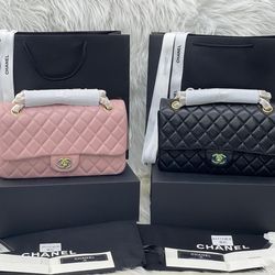 Chanel black and pink flap bag