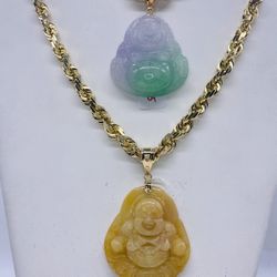 14K 8mm 24in Solid Diamond Cut Rope Chain, Natural Jade Pendents Sell Separately. In Stock