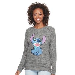 Disney Lilo & Stitch Womens Size Medium Heather Gray Long Sleeve Pullover Shirt