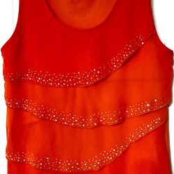 Womens blouse sleeveless crew neck silky top Red bling