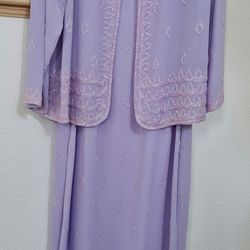 Lavender Hand Beaded Long Dress/Jacket Set
