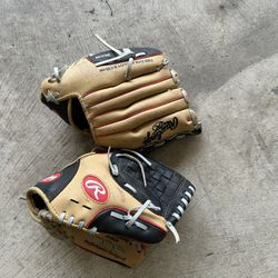 2 Small Kid Baseball Gloves And 2 USA Baseball Bats