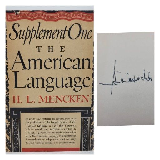 HL Mencken Signed American Language Supplement One 1945 1st Edition Knopf DJ HC