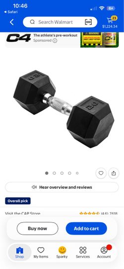 CAP 20 lb Rubber Hex Dumbbell