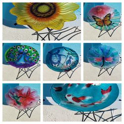 New Bird Bath Sunflower Butterfly Dragonfly Hummingbird  Turtle Yard Art Decor Mothers Day Gift