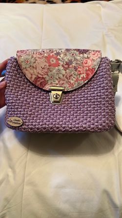Handmade stitched crossbody bag in light purple