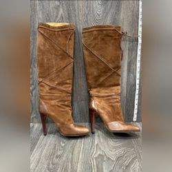 Iride Italy Designer Tall Suede Leather Heel Boots - Size 9.5