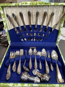 Vintage Silver plate Set In Wooden Box 