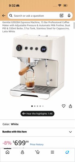 Gemilai G3028A Espresso Machine White