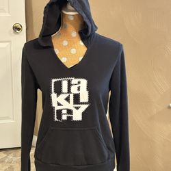 Oakley Sweatshirt Womens Medium Black Hoodie Front Spellout Pullover Kangaroo