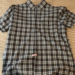 Blue Shirt Sleeve Button Down Shirt Men Large