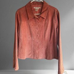 A.M.I. Women’s 100% Leather Jacket – Size L – Soft Suede Coral/Rust Color – Vintage Style