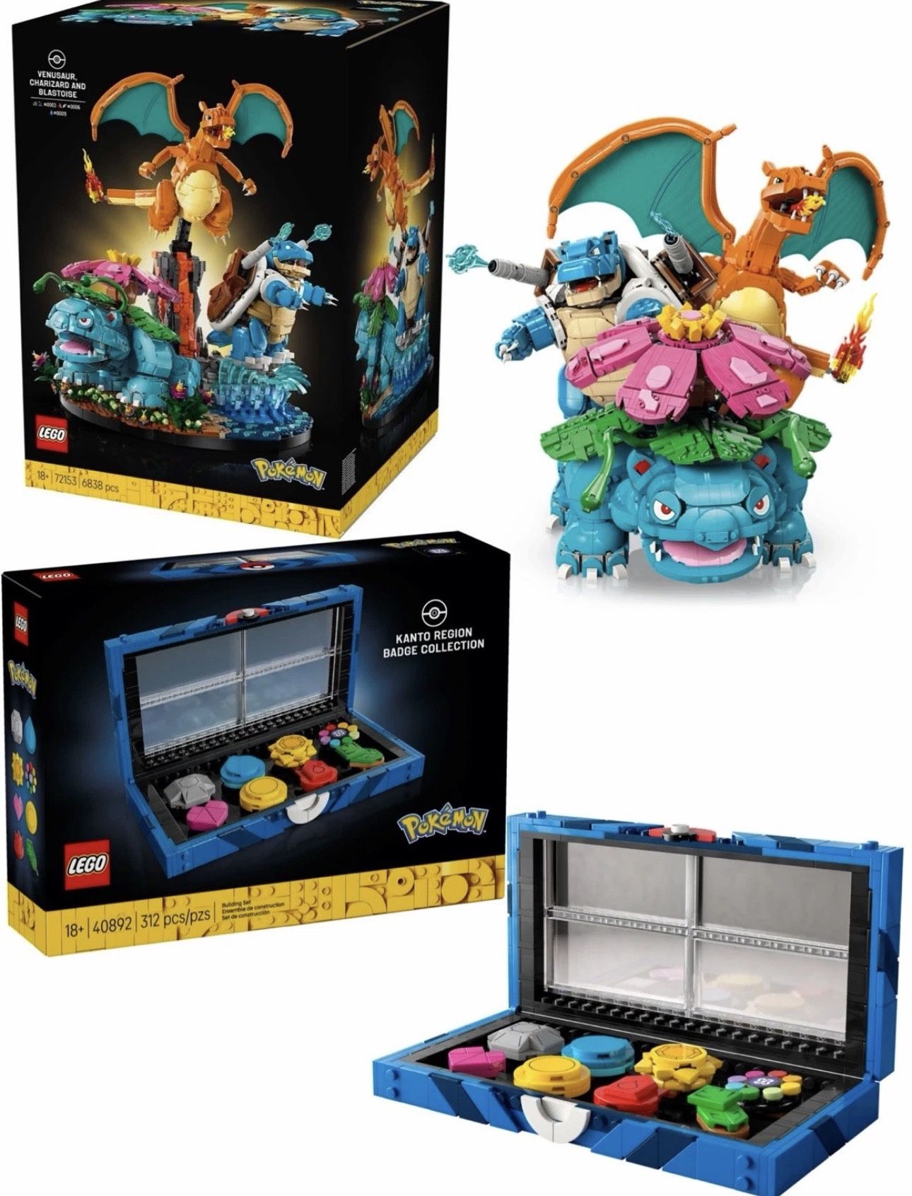 Lego #72153 Charizard Blastoise Venusaur 6838pc + Kanto Badge Set