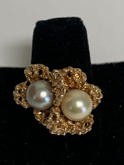 Ladies pearl gold ring #28497