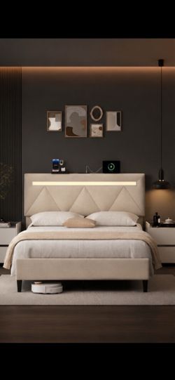 Brand New Queen Size Bed Frame w/ LED Lights & Charging Station ✨