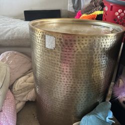 Gold metal cylinder coffee or side table