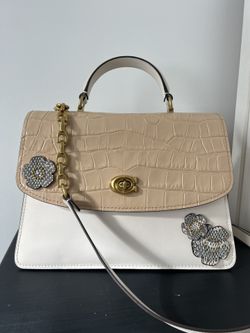 Coach White & Cream Leather & Suede Flap Bag