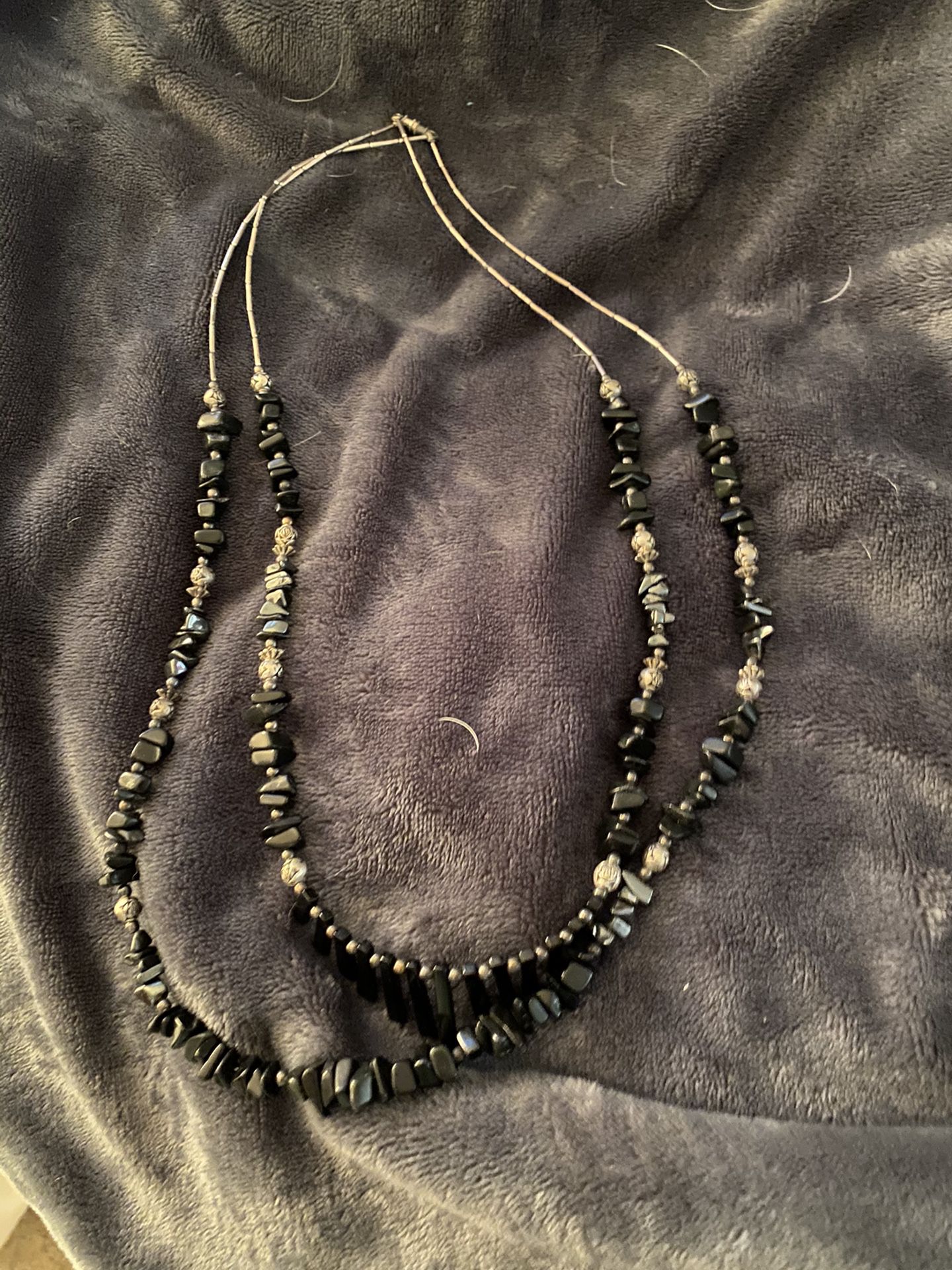 Mexican silver beaded/black stones necklace from Mexico