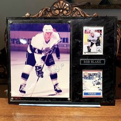 Vintage NHL Rob Blake LA Kings Framed Signed Photo and Rookie Cards