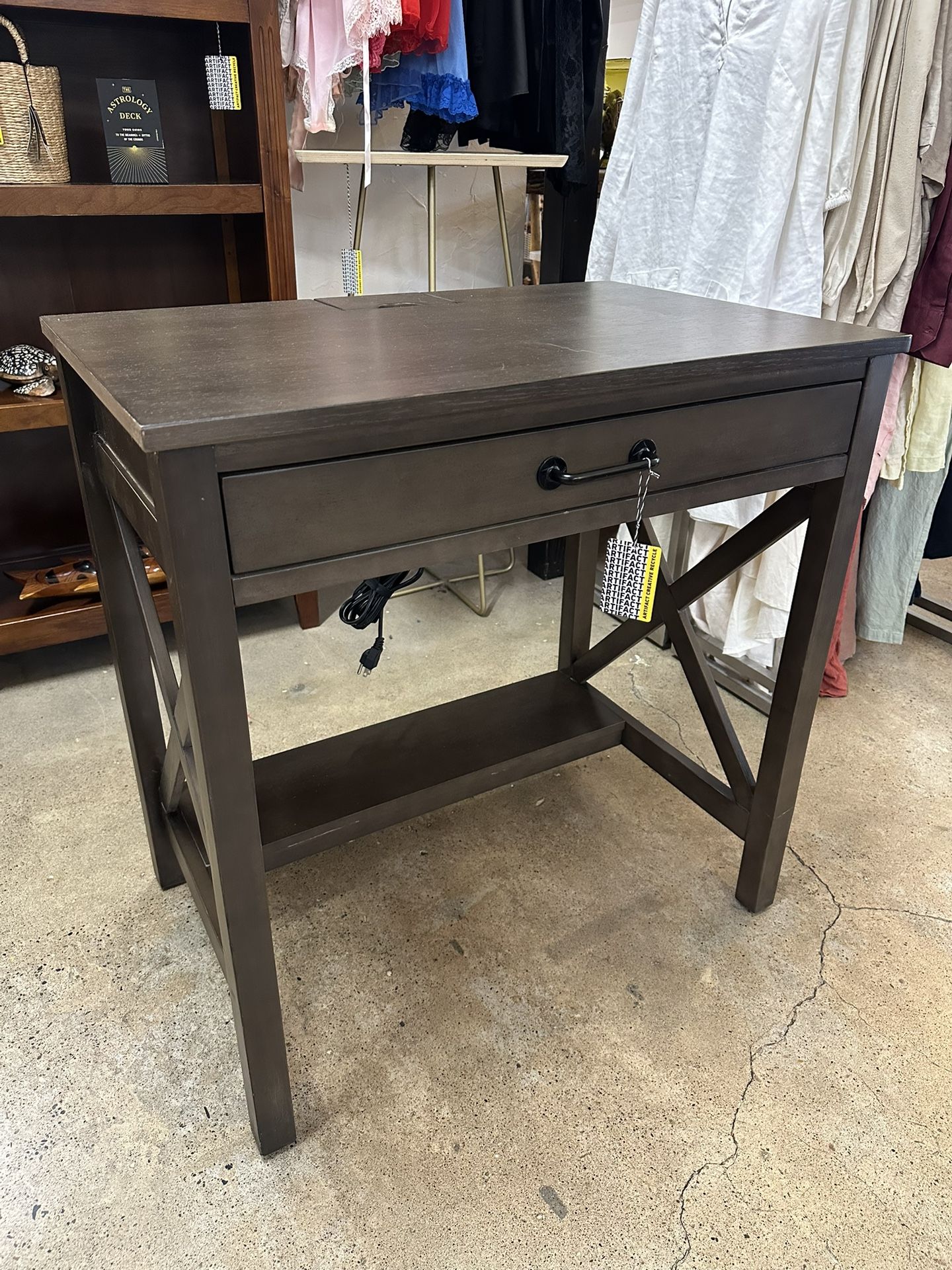 FINAL SALE Modern Brown Wood Small Desk With Outlet Plug In W2A661