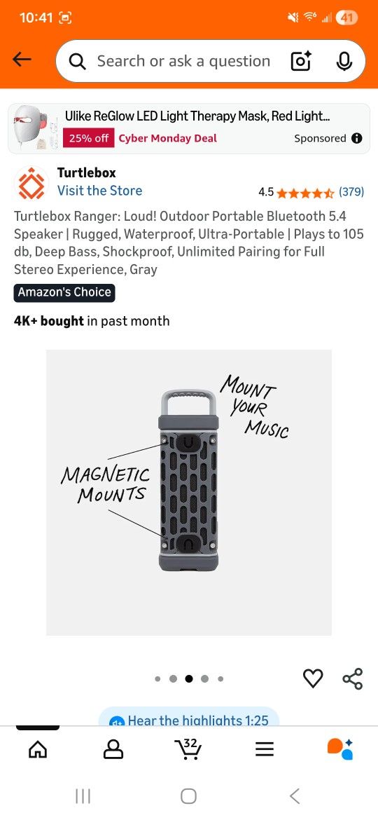 Turtlebox Ranger: Loud! Outdoor Portable Bluetooth 5.4 Speaker | Rugged, Waterproof, Ultra-Portable | Plays to 105 db, Deep Bass, Shockproof, Unlimite