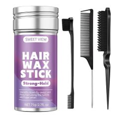 Hair Wax Stick & Slick Back Hair Brush for Tame Flyaways, Frizz, Sleek Ponytail,