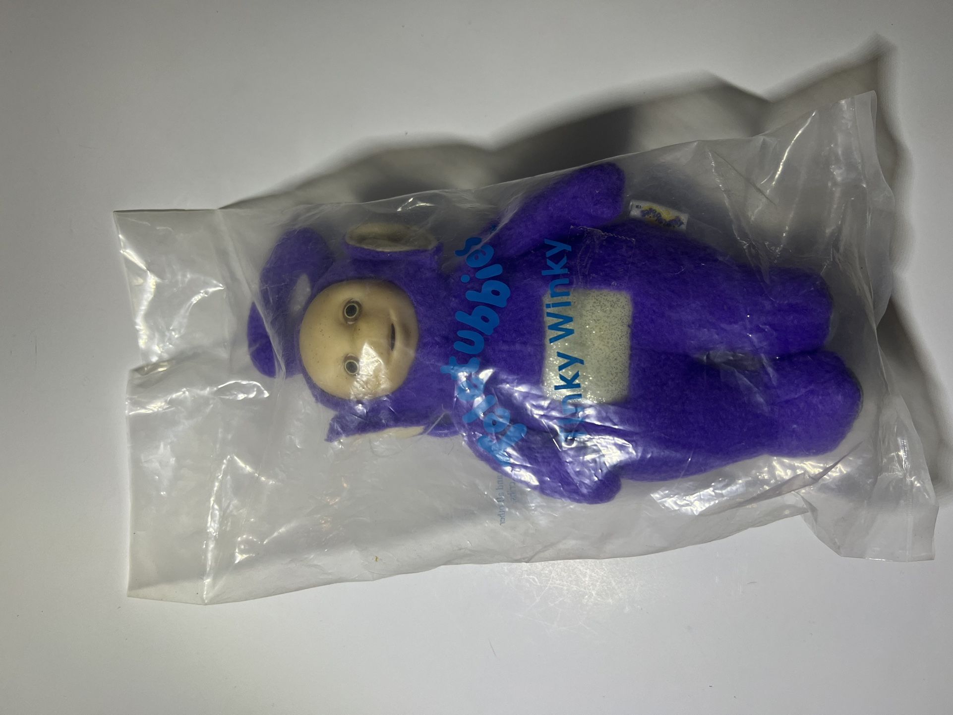 Vintage 1999 TELETUBBIES TINKY WINKY KIDS TV Show Stuffed Plush Clip On Avon NOS