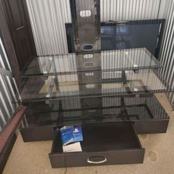 Glass Entertainment Center w/ attached TV Mount 