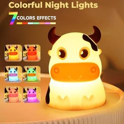 Vega Soft Squeeze LED Touch Light  7 Colors Soft Silicone Night Light Cozy Cow With Horns New Sealed Box. The item shown is a Vega Cow Silicone Night 