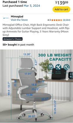 Mimoglad Office Chair, High Back Ergonomic Desk Chair with Adjustable Lumbar Support and Headrest, with flip-up Armrests for Guitar Playing